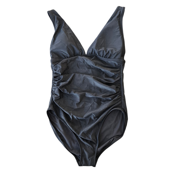 J. Crew Factory V-Neck Ruched One-Piece Swimsuit Size L NWT - Picture 2 of 8